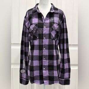 P!NK Men’s Purple and Black Plaid Button-Up Shirt Size M